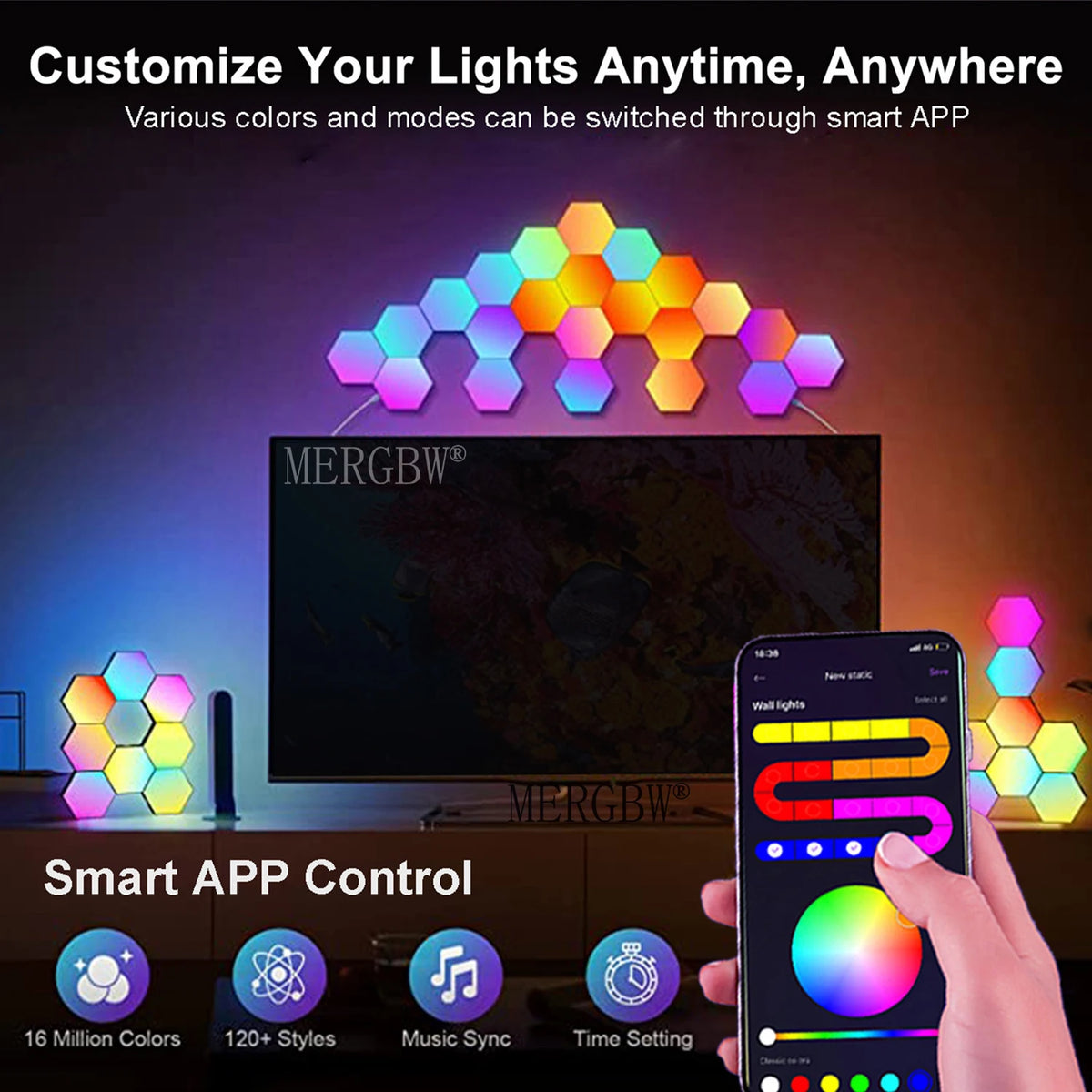 20/12/8/3Packs Hexagon Lights Wall RGB Panel Smart APP Hexagonal Modular Gaming Lights Night  Music Sync Honeycomb Light Bedroom