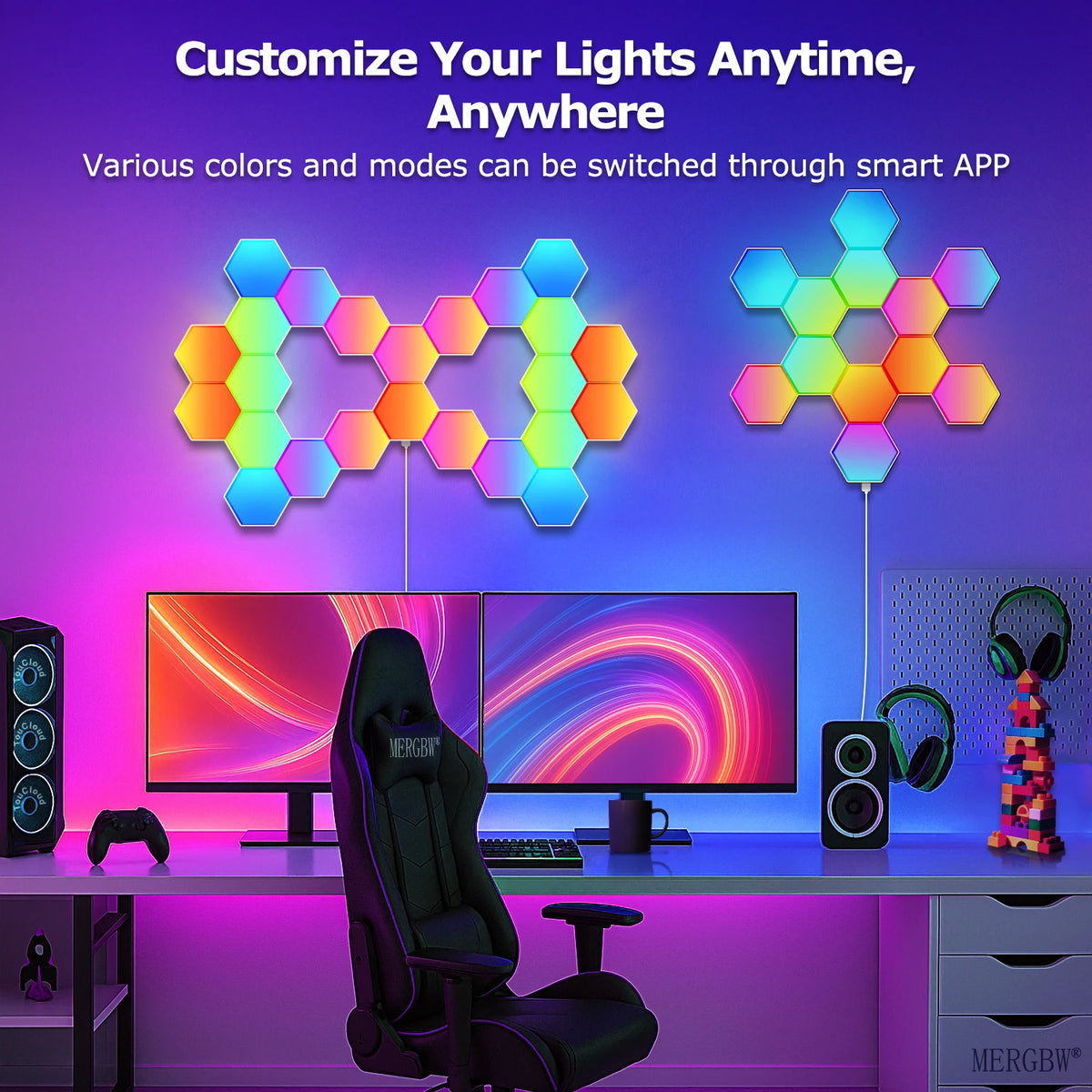 20/12/8/3Packs Hexagon Lights Wall RGB Panel Smart APP Hexagonal Modular Gaming Lights Night  Music Sync Honeycomb Light Bedroom
