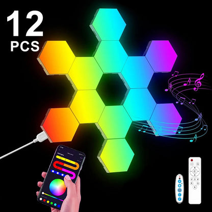 20/12/8/3Packs Hexagon Lights Wall RGB Panel Smart APP Hexagonal Modular Gaming Lights Night  Music Sync Honeycomb Light Bedroom