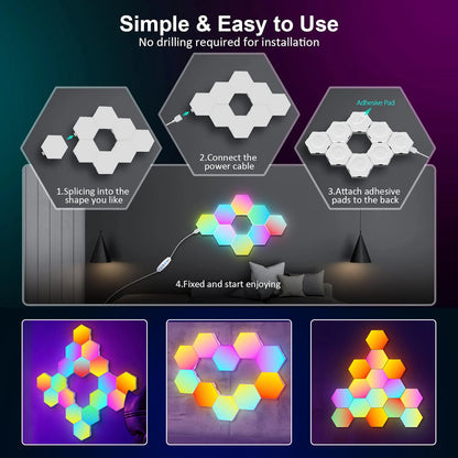 20/12/8/3Packs Hexagon Lights Wall RGB Panel Smart APP Hexagonal Modular Gaming Lights Night  Music Sync Honeycomb Light Bedroom