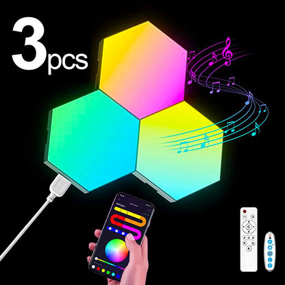 20/12/8/3Packs Hexagon Lights Wall RGB Panel Smart APP Hexagonal Modular Gaming Lights Night  Music Sync Honeycomb Light Bedroom